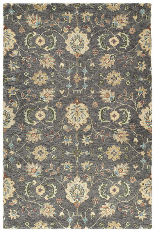 Kaleen Helena Collection Charcoal Background Beige Area Rug 4' x 6'