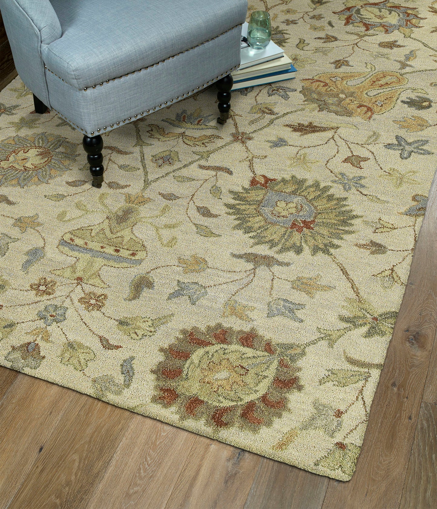 Kaleen Helena Collection Sand Background Sage Runner 2'6" x 8'