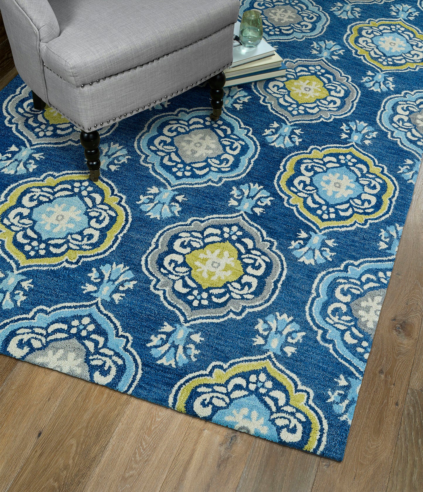 Kaleen Helena Collection Navy LtBlue Runner 2'6" x 8'