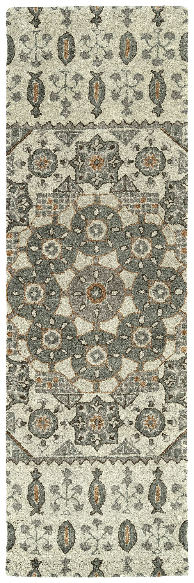 Kaleen Helena Collection Ivory Gray Runner 2'6" x 8'