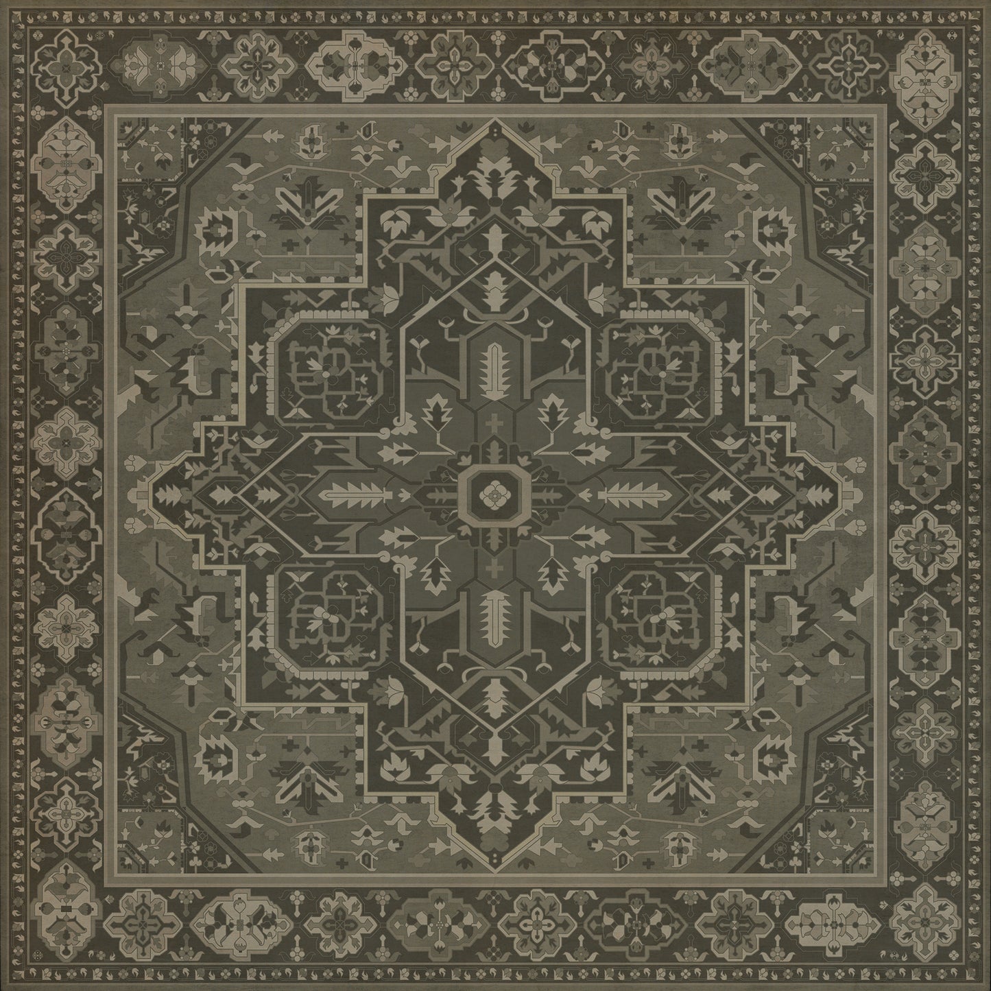 Persian Bazaar - Camelot - The Black Knight 120x120 Vintage Vinyl Floorcloth