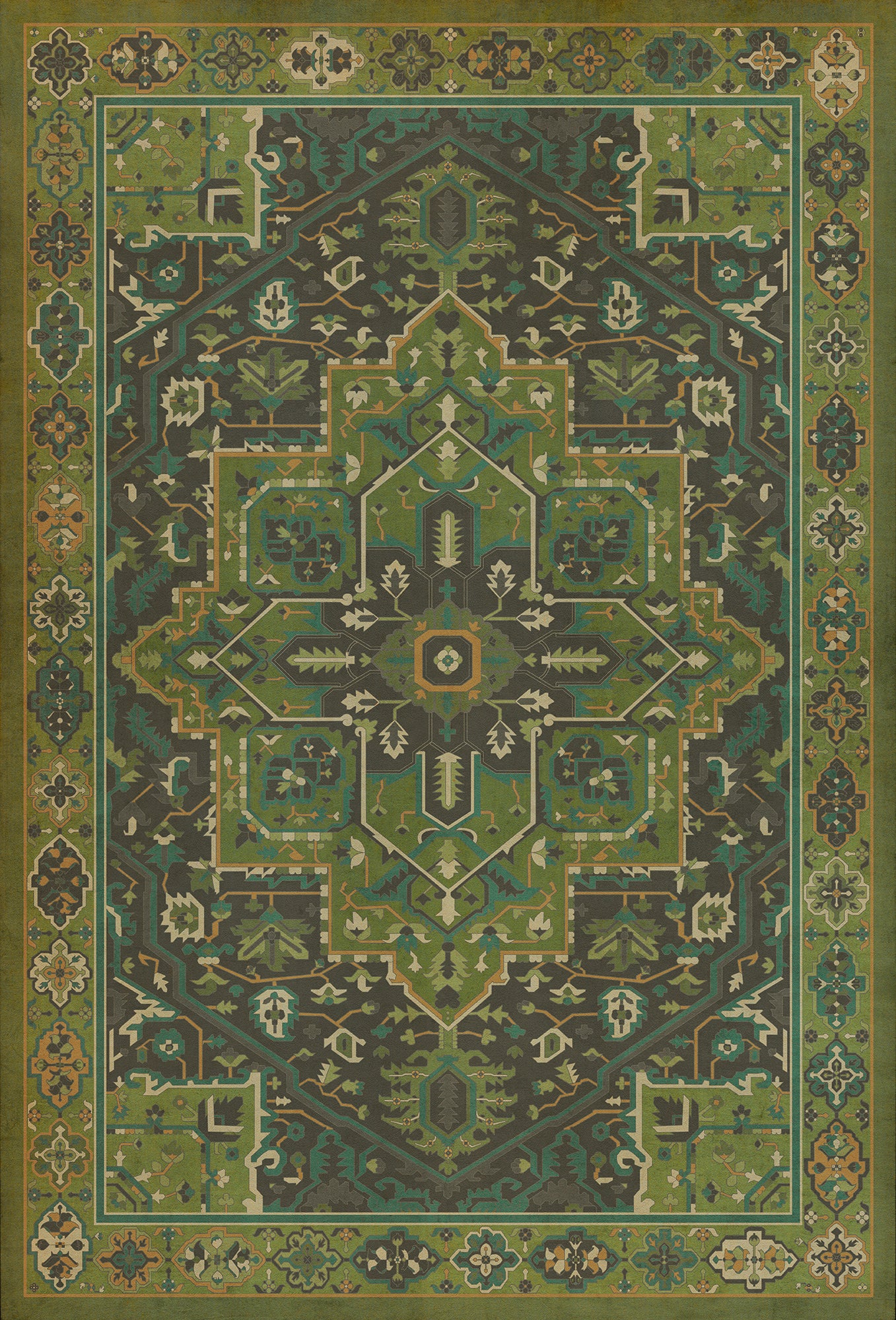 Persian Bazaar - Camelot - The Green Knight 38x56 Vintage Vinyl Floorcloth