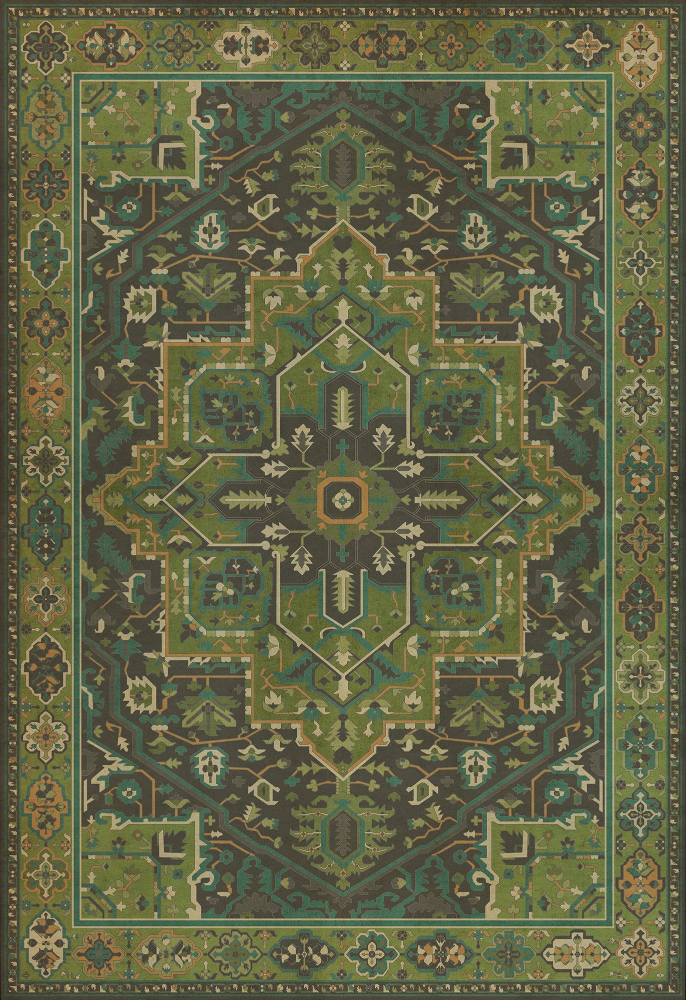 Persian Bazaar - Camelot - The Green Knight 70x102 Vintage Vinyl Floorcloth