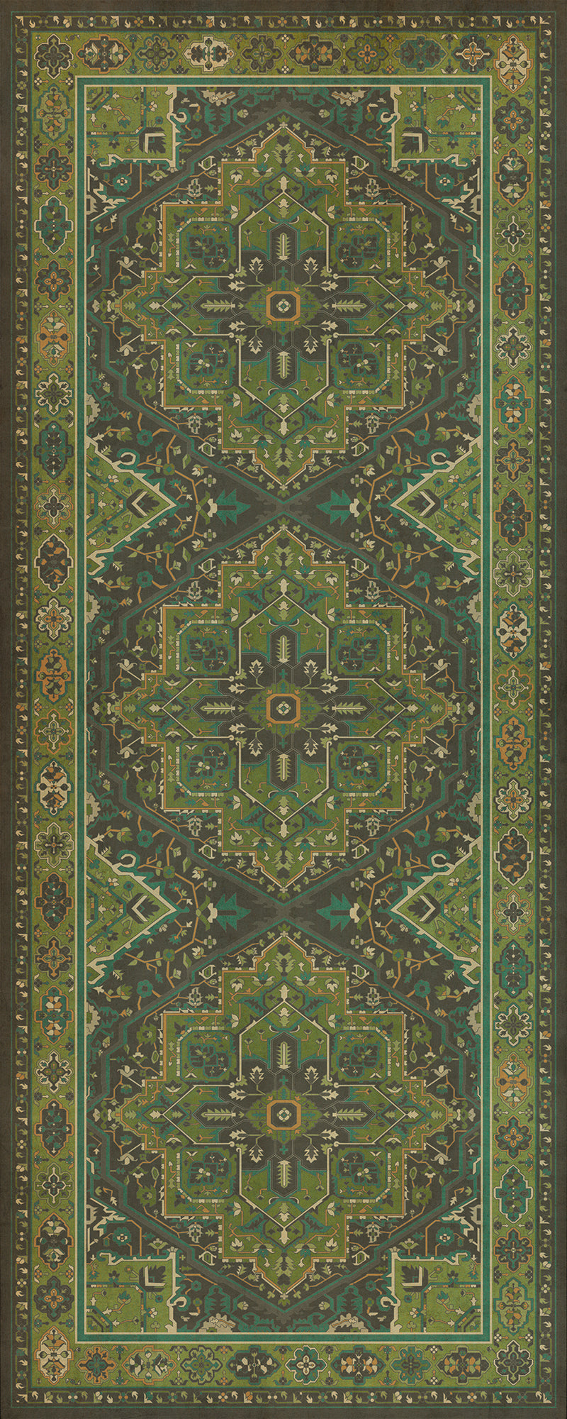 Persian Bazaar - Camelot - The Green Knight 36x90 Vintage Vinyl Floorcloth