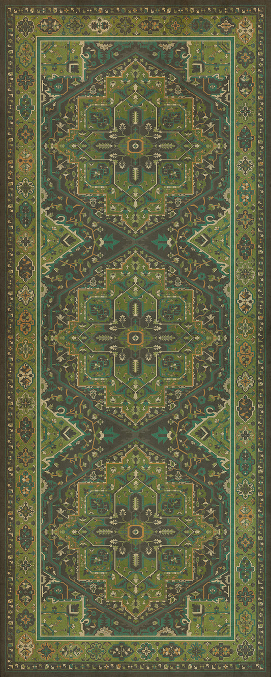 Persian Bazaar - Camelot - The Green Knight 36x90 Vintage Vinyl Floorcloth