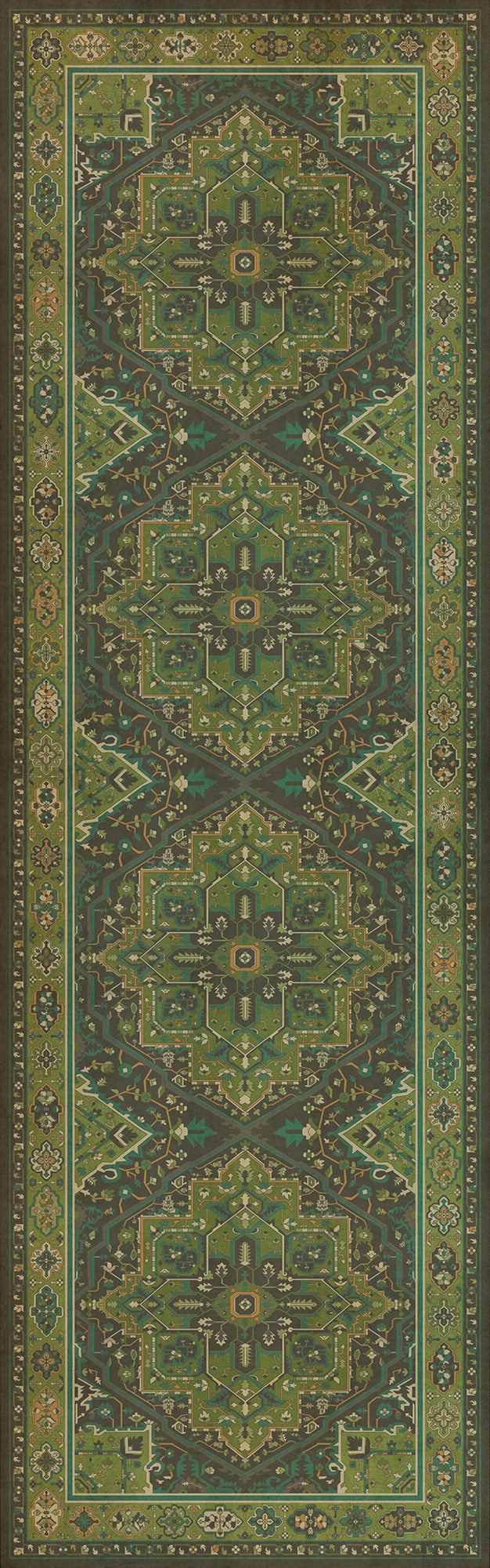 Persian Bazaar - Camelot - The Green Knight 36x115 Vintage Vinyl Floorcloth