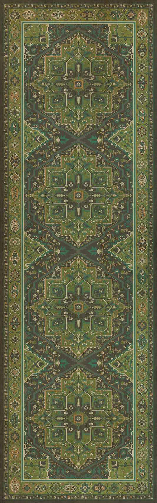 Persian Bazaar - Camelot - The Green Knight 36x115 Vintage Vinyl Floorcloth
