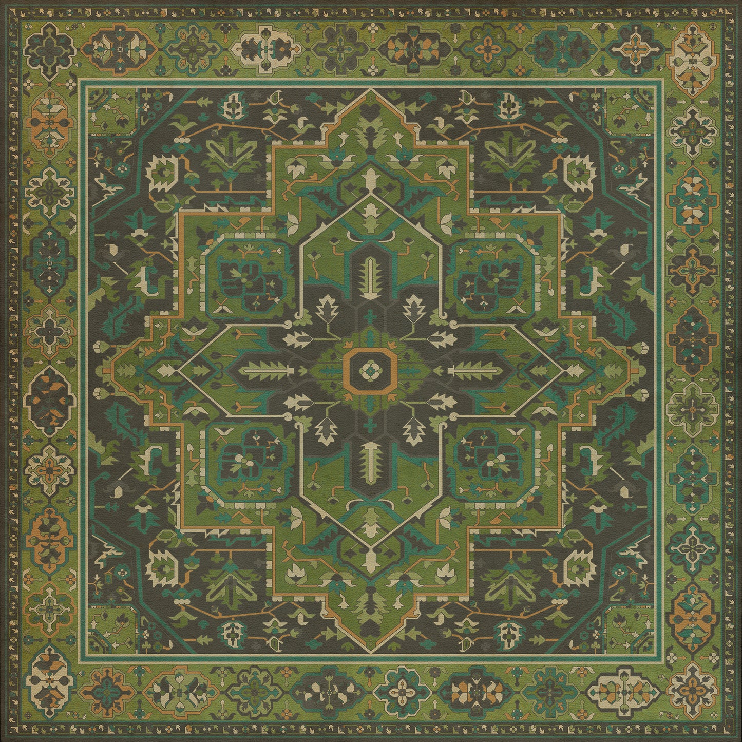 Persian Bazaar - Camelot - The Green Knight 36x36 Vintage Vinyl Floorcloth