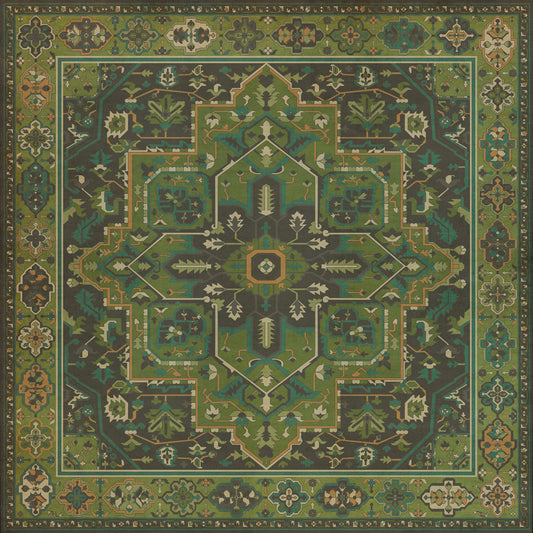 Persian Bazaar - Camelot - The Green Knight 72x72 Vintage Vinyl Floorcloth