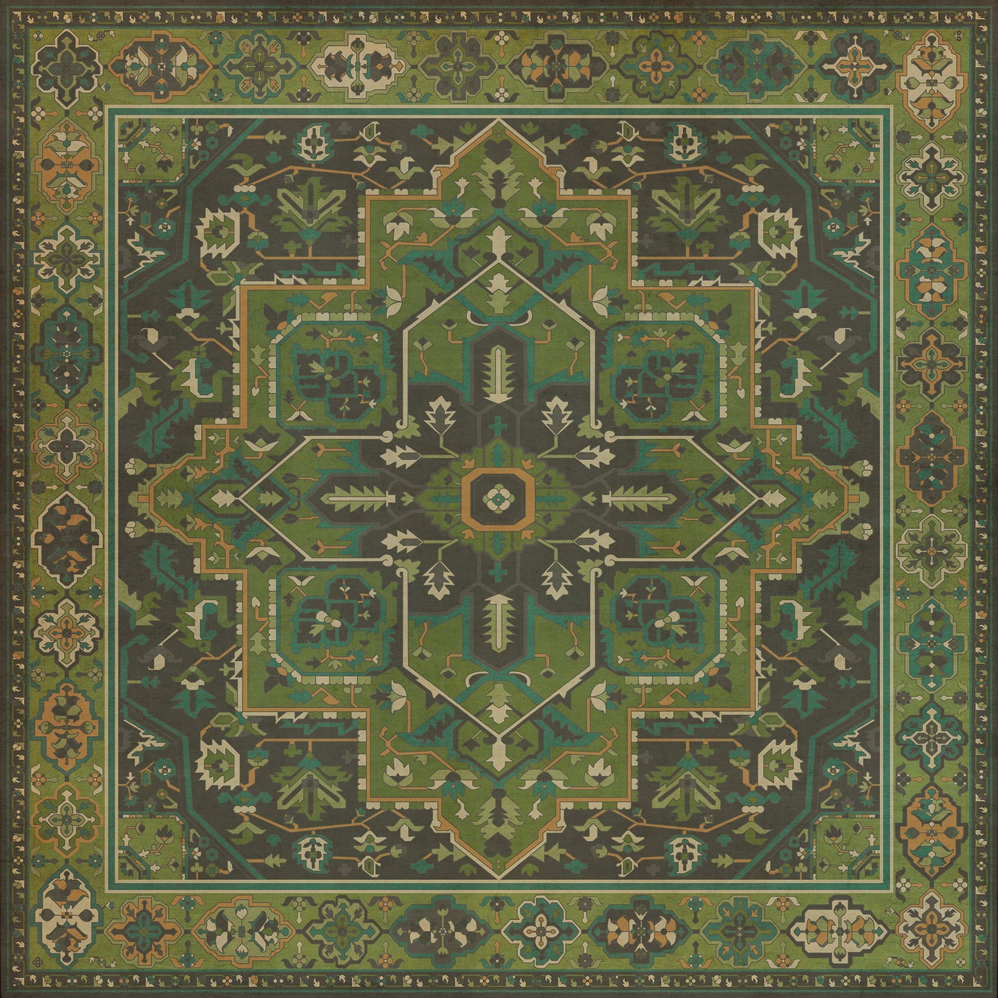 Persian Bazaar - Camelot - The Green Knight 96x96 Vintage Vinyl Floorcloth
