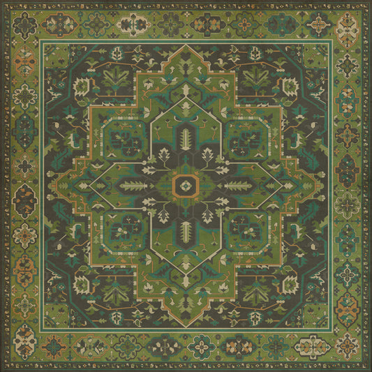 Persian Bazaar - Camelot - The Green Knight 96x96 Vintage Vinyl Floorcloth