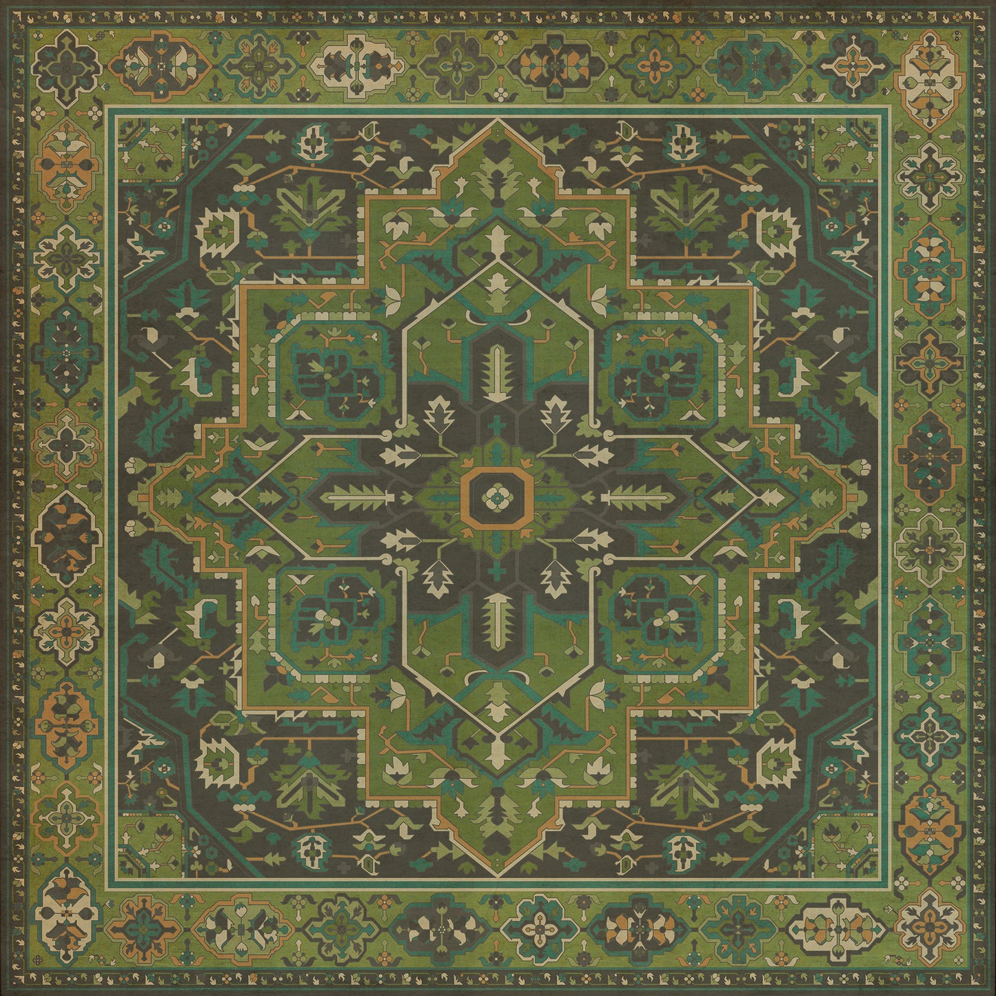 Persian Bazaar - Camelot - The Green Knight 120x120 Vintage Vinyl Floorcloth
