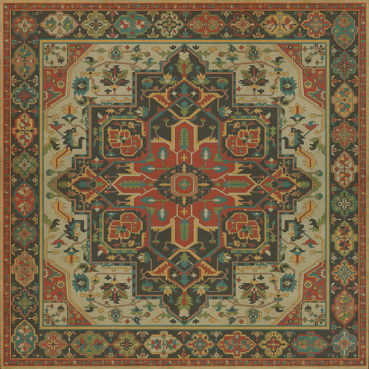 Persian Bazaar - Camelot - Uther Pendragon 36x36 Vintage Vinyl Floorcloth