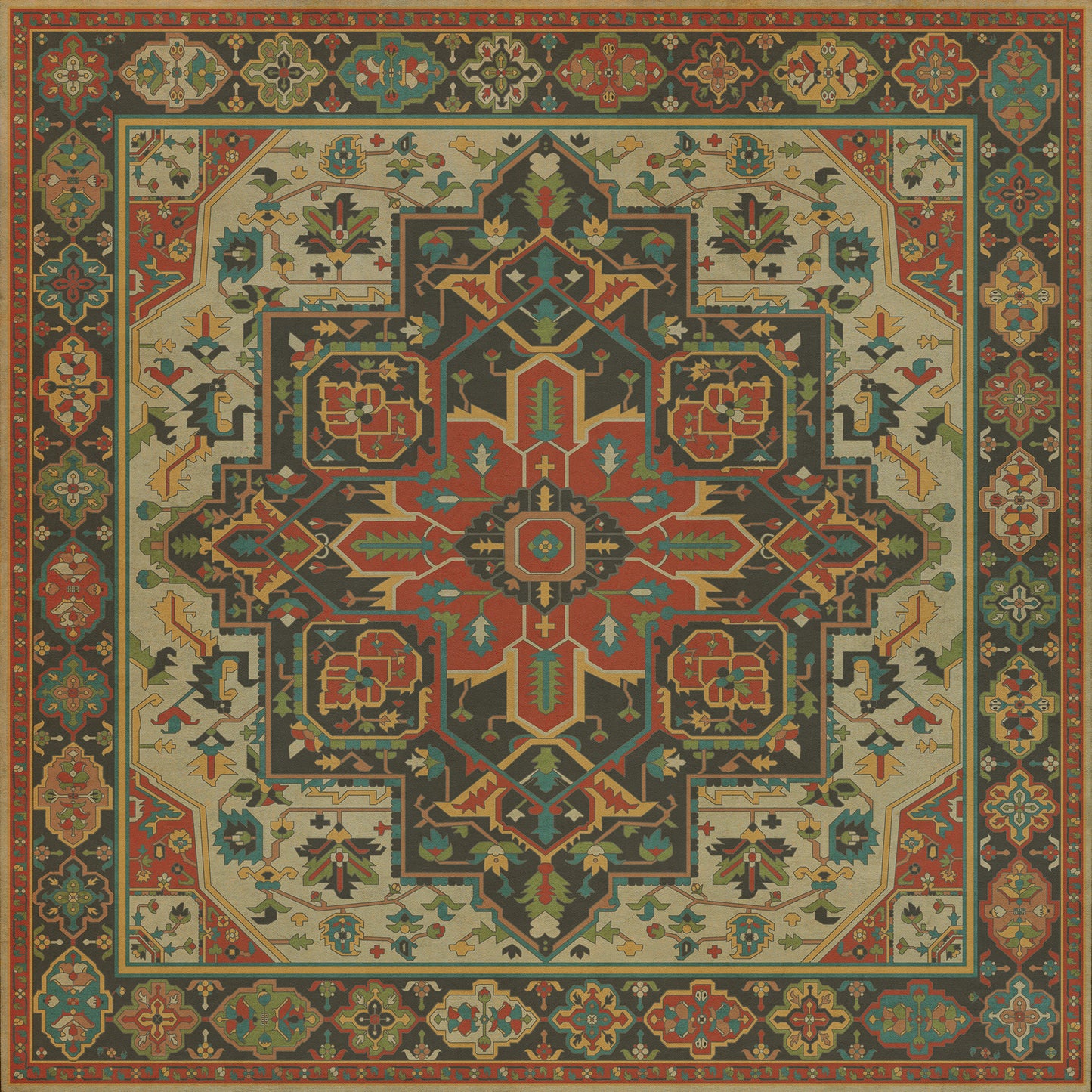 Persian Bazaar - Camelot - Uther Pendragon 72x72 Vintage Vinyl Floorcloth