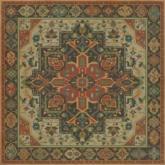 Persian Bazaar - Camelot - Uther Pendragon 72x72 Vintage Vinyl Floorcloth