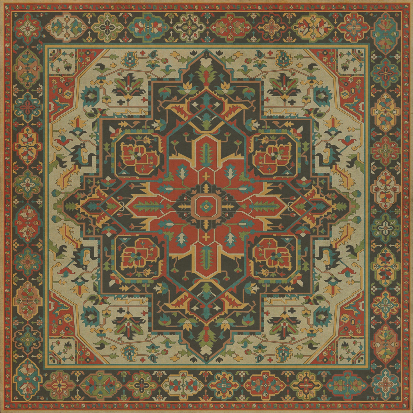 Persian Bazaar - Camelot - Uther Pendragon 96x96 Vintage Vinyl Floorcloth