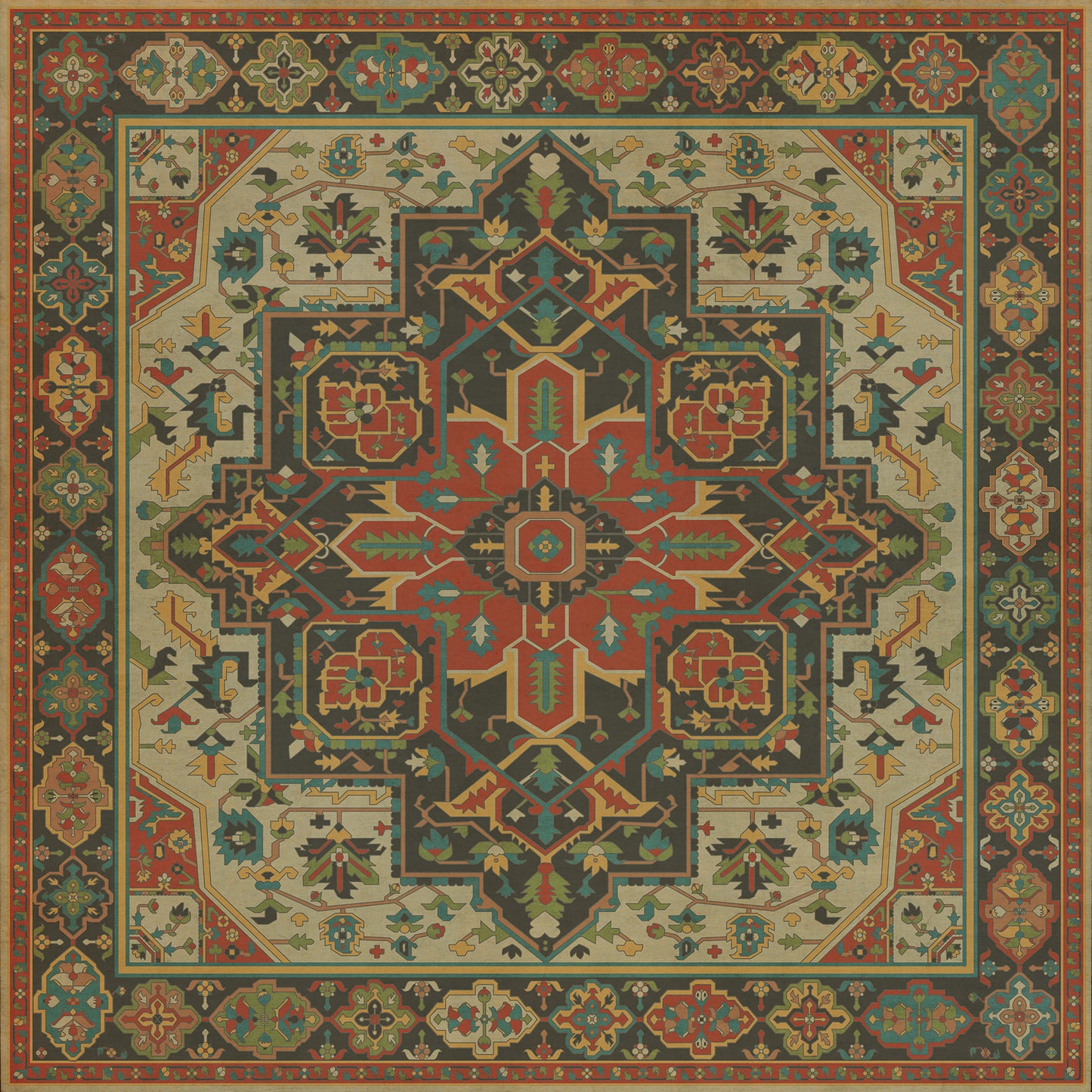 Persian Bazaar - Camelot - Uther Pendragon 120x120 Vintage Vinyl Floorcloth