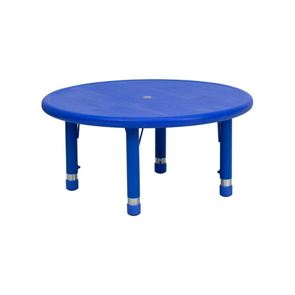 33'' Round Blue Plastic Height Adjustable Activity Table