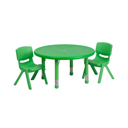 33'' Round Green Plastic Height Adjustable Activity Table Set with 2 Chairs