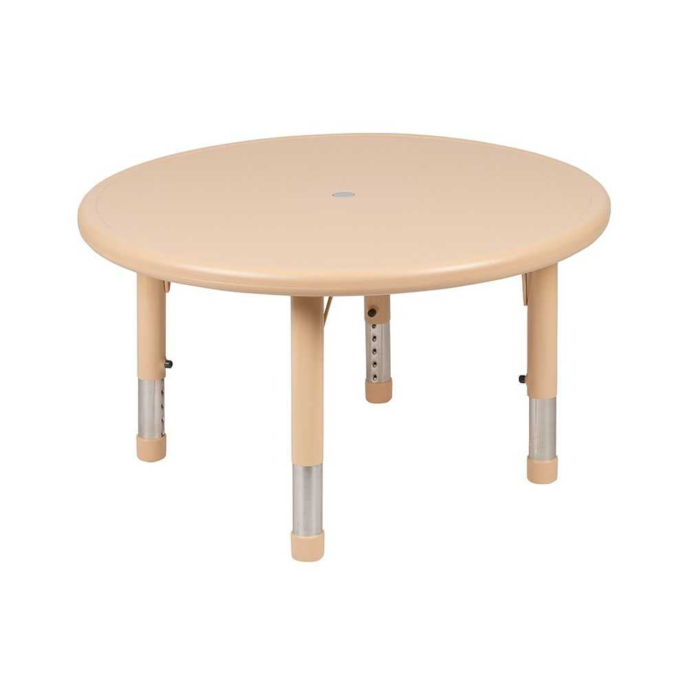 33" Round Natural Plastic Height Adjustable Activity Table Set with 2 Chairs