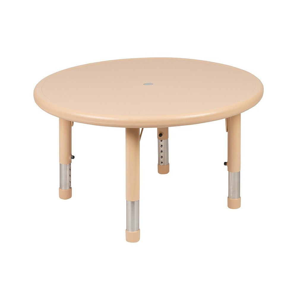 33" Round Natural Plastic Height Adjustable Activity Table Set with 4 Chairs