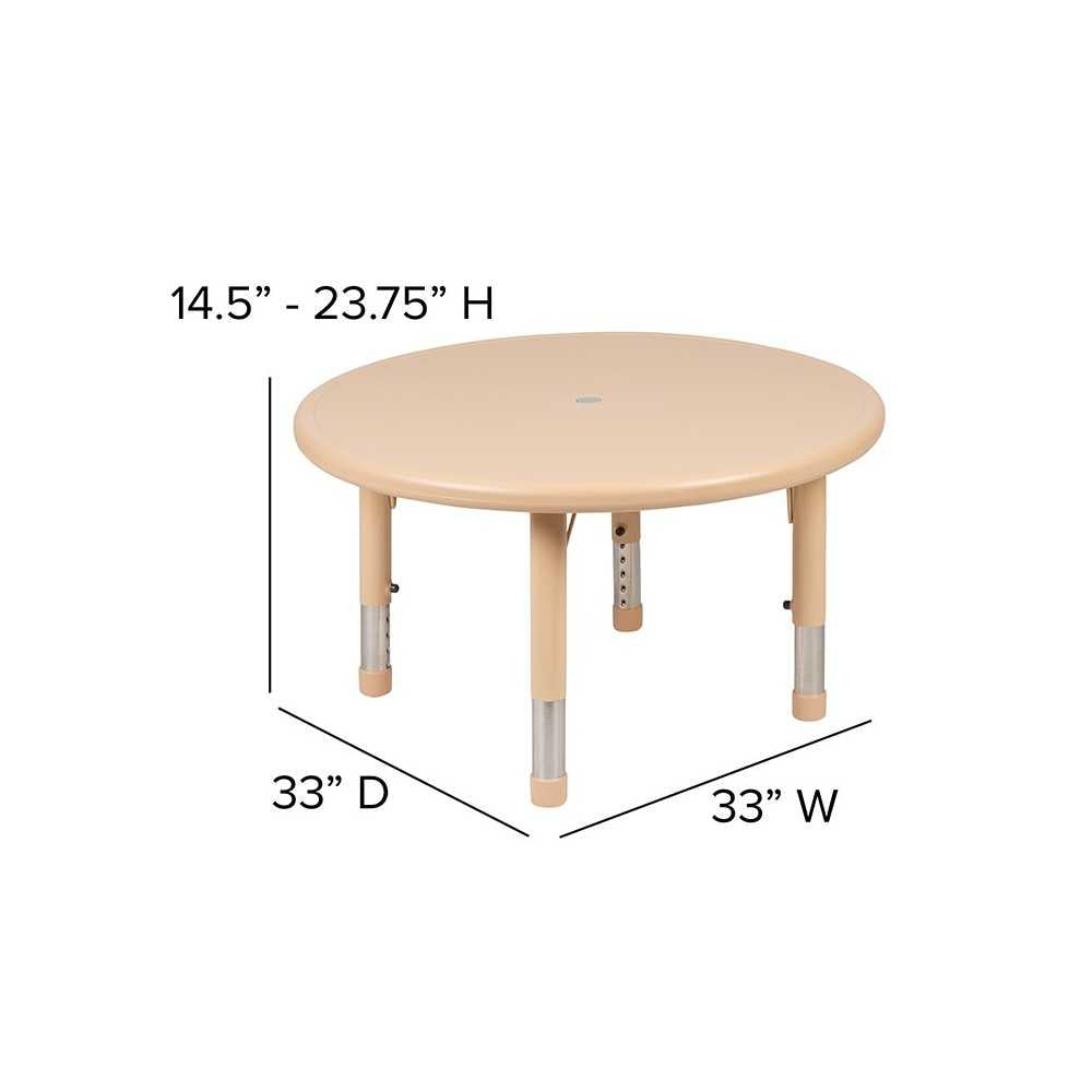 33" Round Natural Plastic Height Adjustable Activity Table