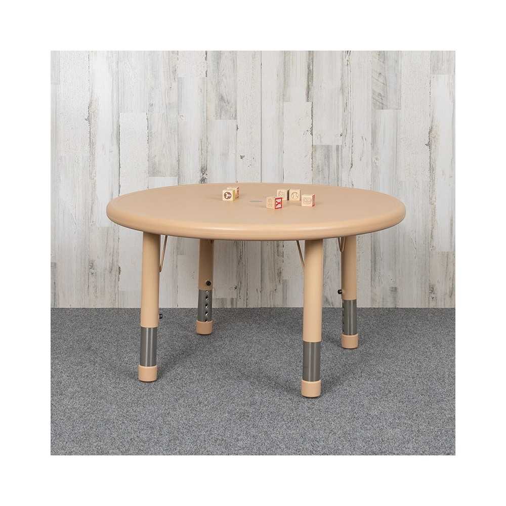 33" Round Natural Plastic Height Adjustable Activity Table