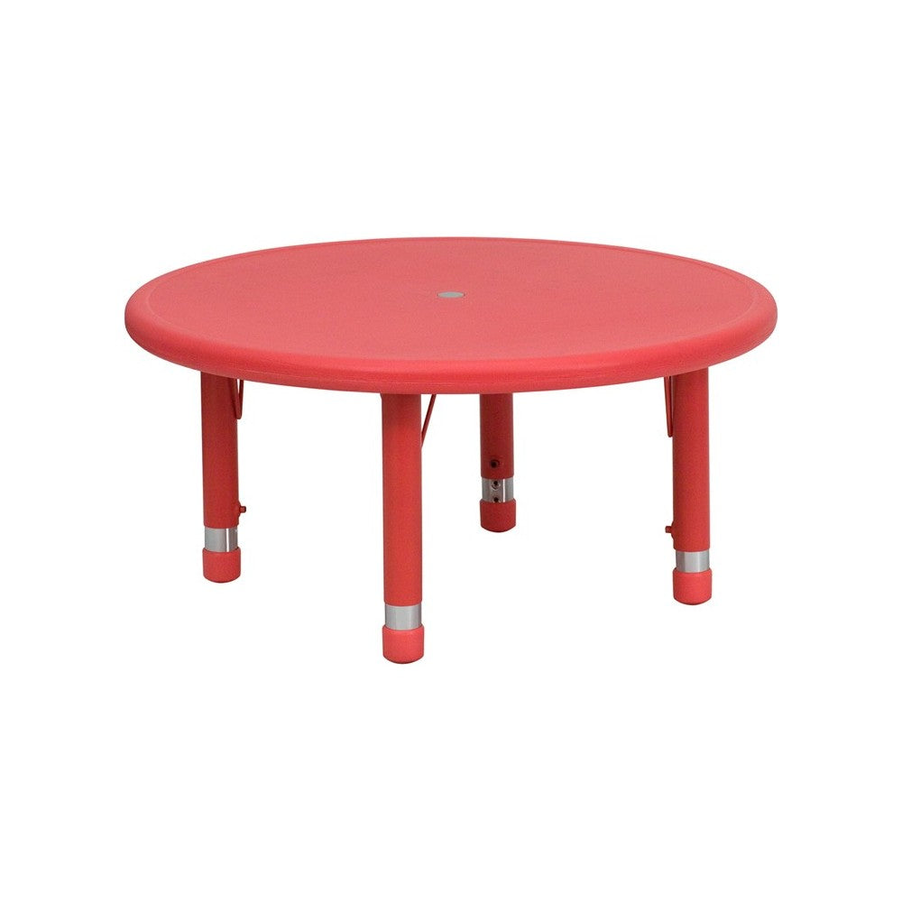 33'' Round Red Plastic Height Adjustable Activity Table