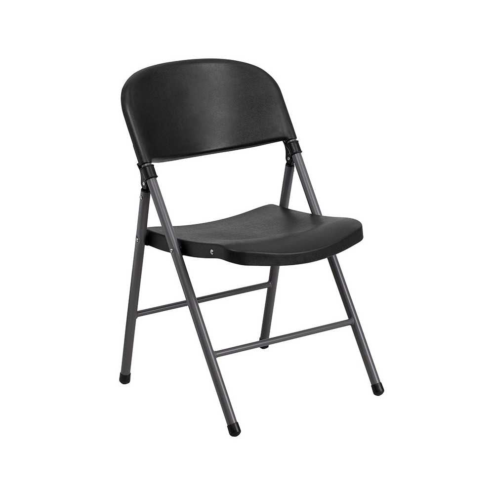 330 lb. Capacity Black Plastic Folding Chair with Charcoal Frame