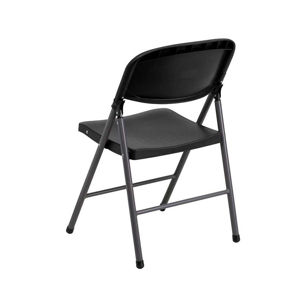 330 lb. Capacity Black Plastic Folding Chair with Charcoal Frame