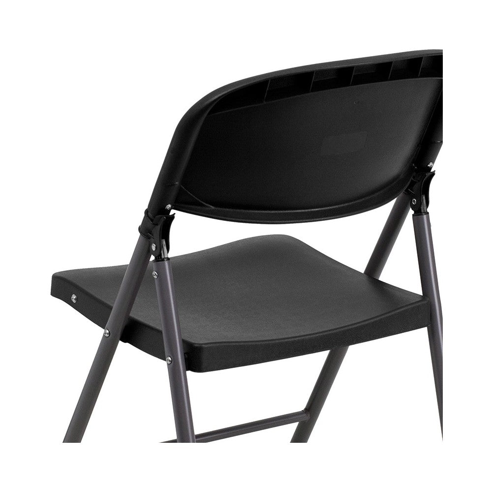 330 lb. Capacity Black Plastic Folding Chair with Charcoal Frame