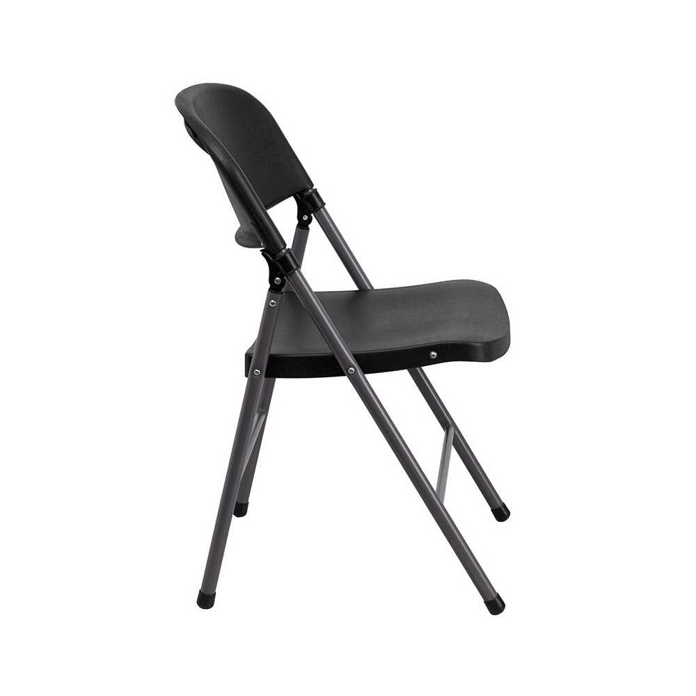 330 lb. Capacity Black Plastic Folding Chair with Charcoal Frame