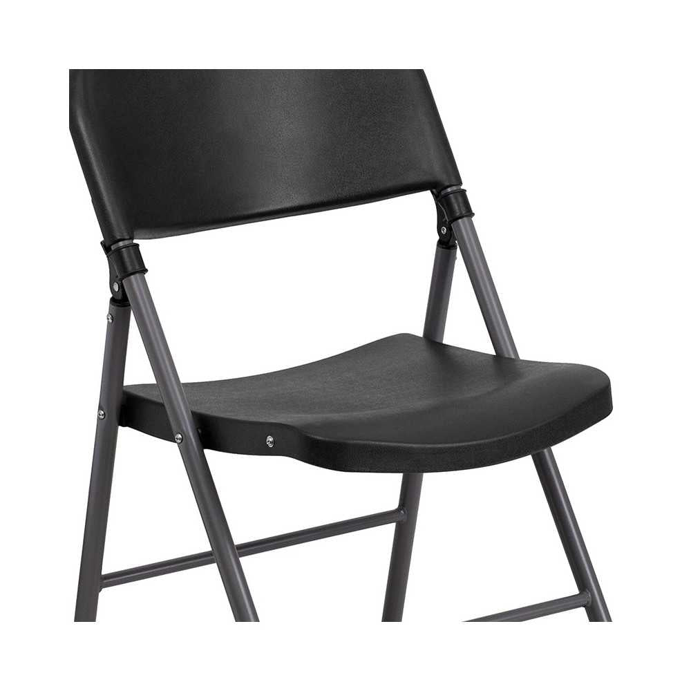 330 lb. Capacity Black Plastic Folding Chair with Charcoal Frame