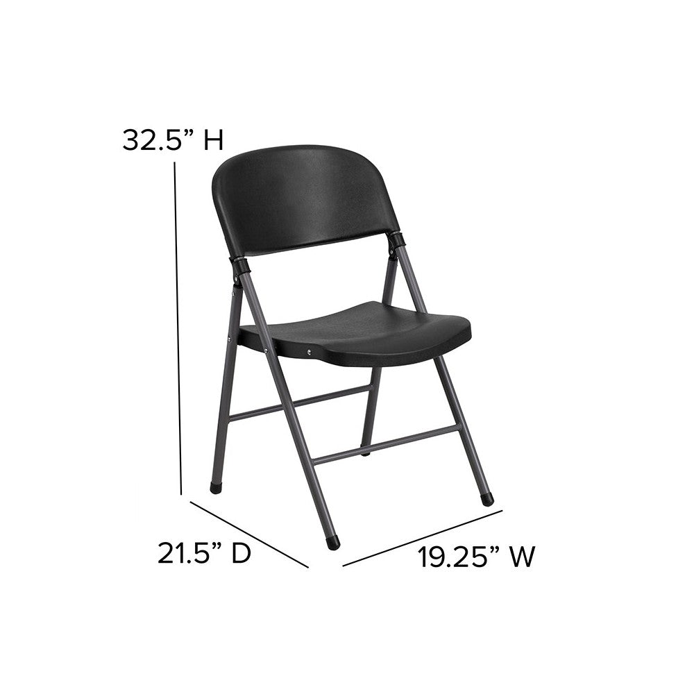 330 lb. Capacity Black Plastic Folding Chair with Charcoal Frame