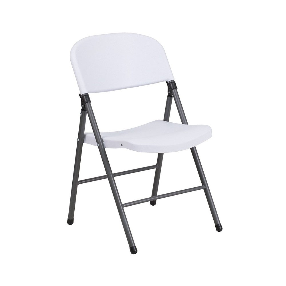 330 lb. Capacity Granite White Plastic Folding Chair with Charcoal Frame