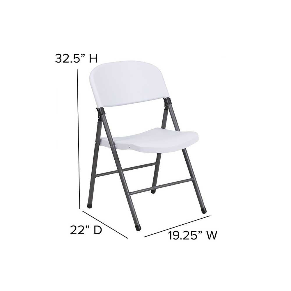 330 lb. Capacity Granite White Plastic Folding Chair with Charcoal Frame