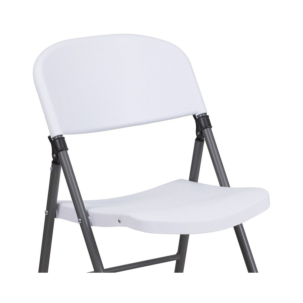 330 lb. Capacity Granite White Plastic Folding Chair with Charcoal Frame