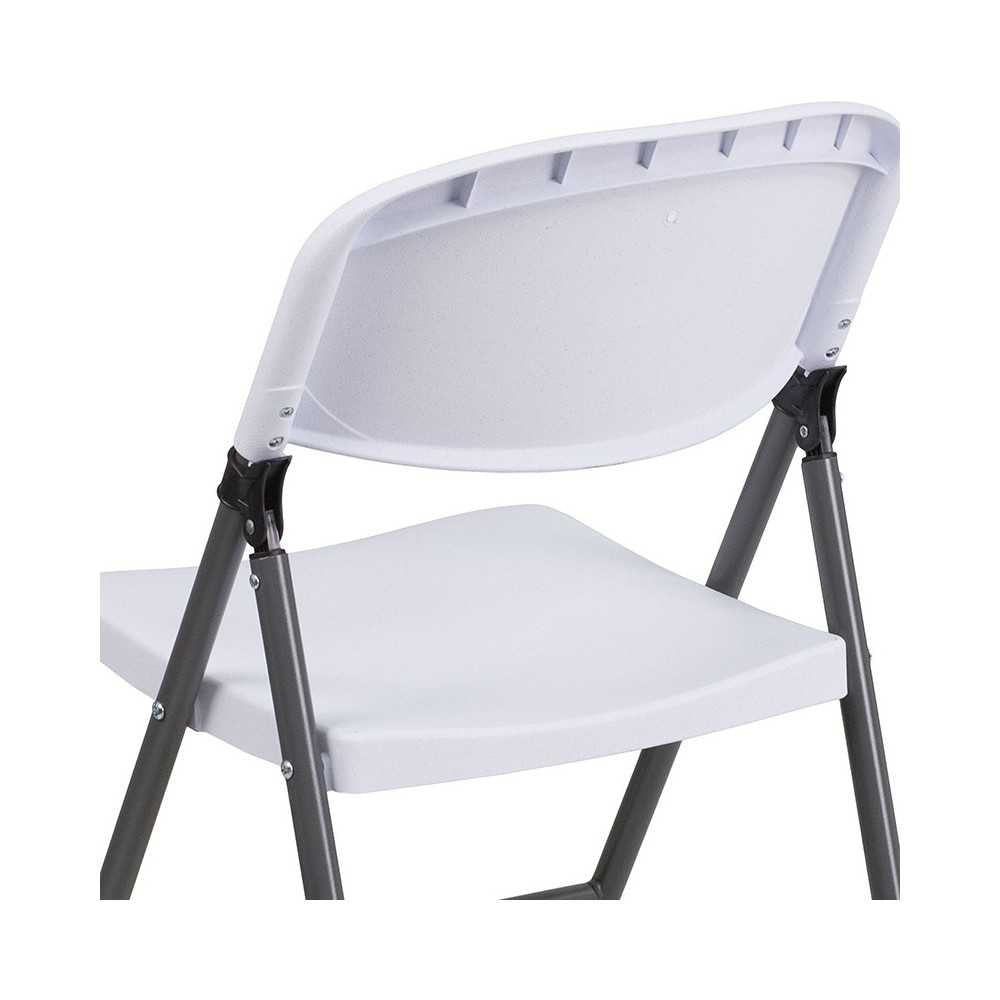 330 lb. Capacity Granite White Plastic Folding Chair with Charcoal Frame