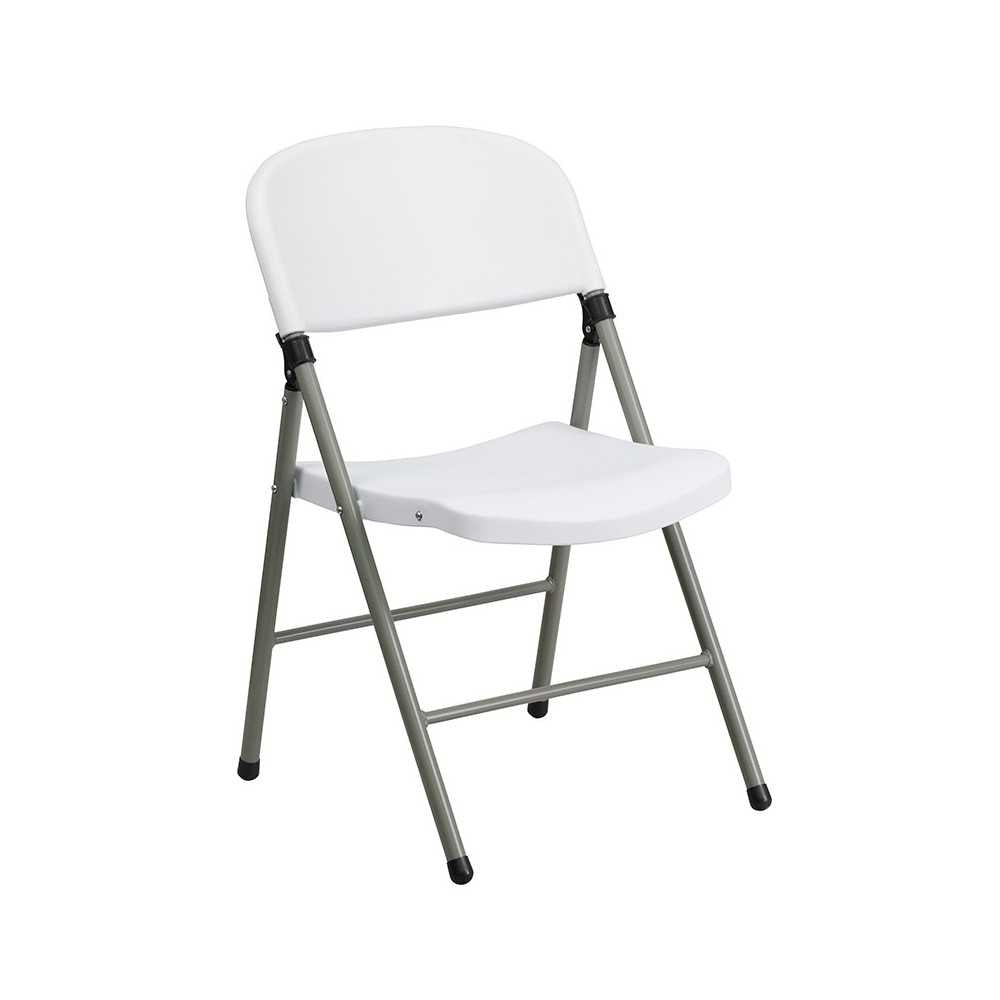 330 lb. Capacity White Plastic Folding Chair with Gray Frame