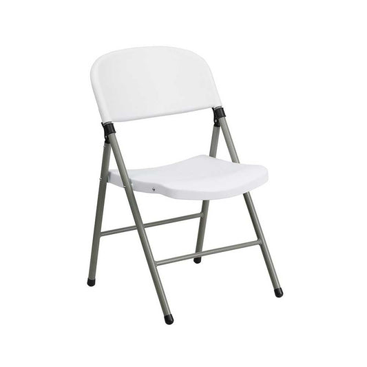 330 lb. Capacity White Plastic Folding Chair with Gray Frame