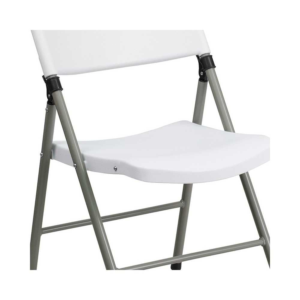 330 lb. Capacity White Plastic Folding Chair with Gray Frame