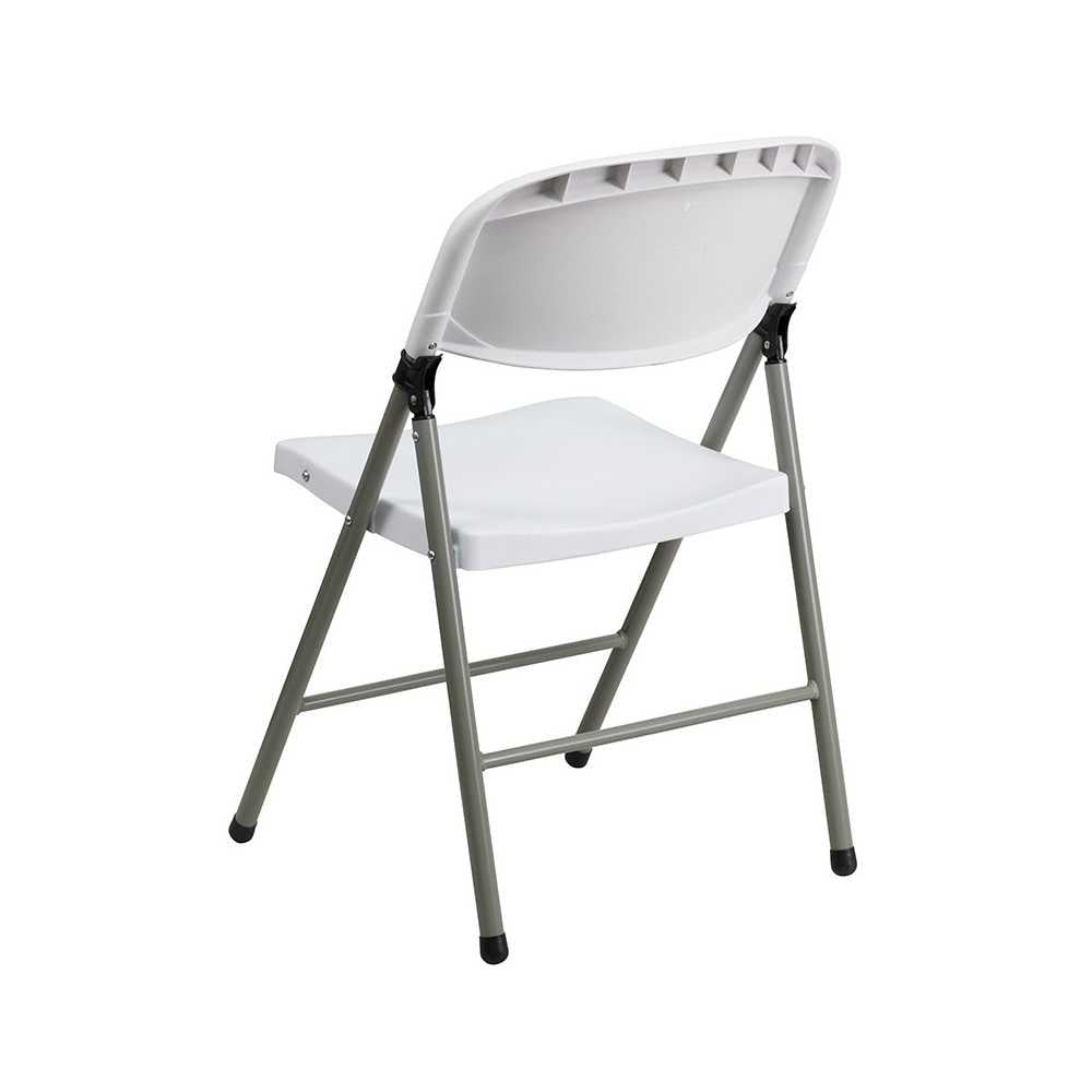 330 lb. Capacity White Plastic Folding Chair with Gray Frame