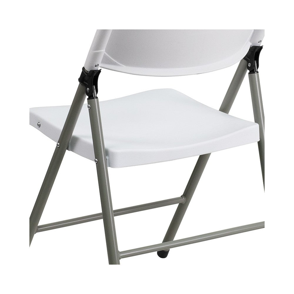 330 lb. Capacity White Plastic Folding Chair with Gray Frame