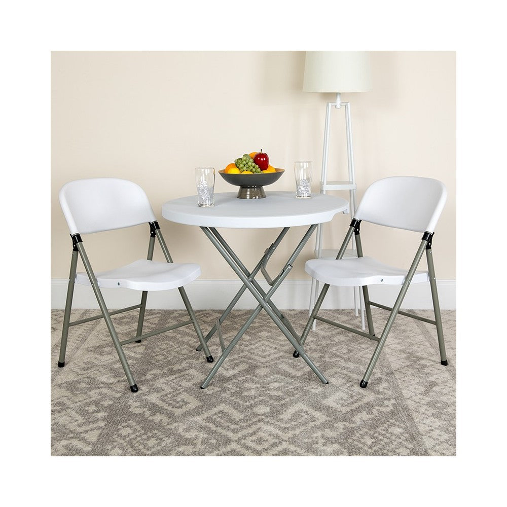 330 lb. Capacity White Plastic Folding Chair with Gray Frame