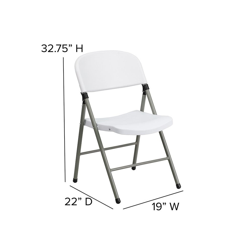330 lb. Capacity White Plastic Folding Chair with Gray Frame