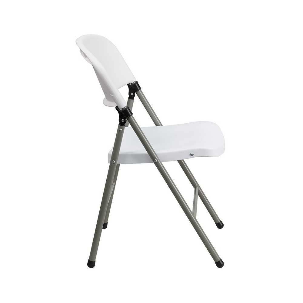 330 lb. Capacity White Plastic Folding Chair with Gray Frame