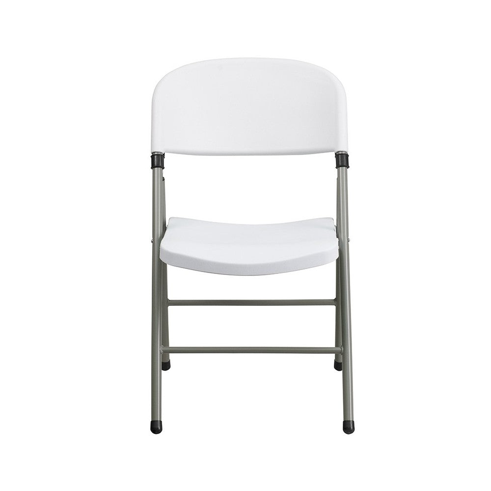 330 lb. Capacity White Plastic Folding Chair with Gray Frame