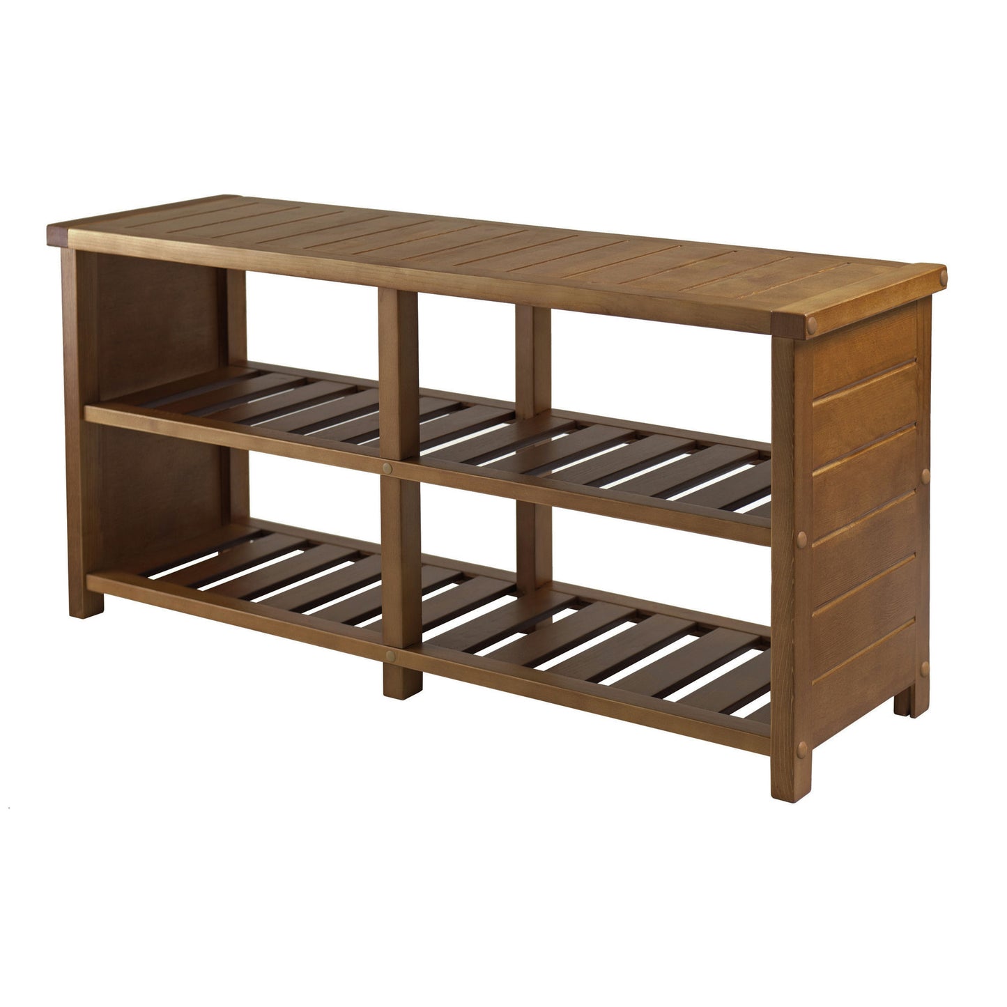 Keystone Bench, 2-Tier Shoe Storage, Teak