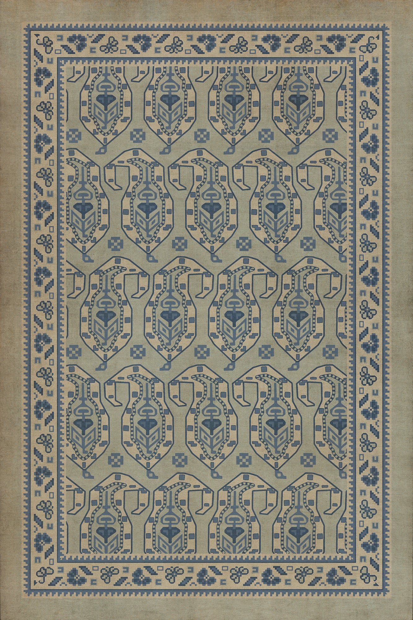 Persian Bazaar - Kintala - Albastru 24x36 Vintage Vinyl Floorcloth