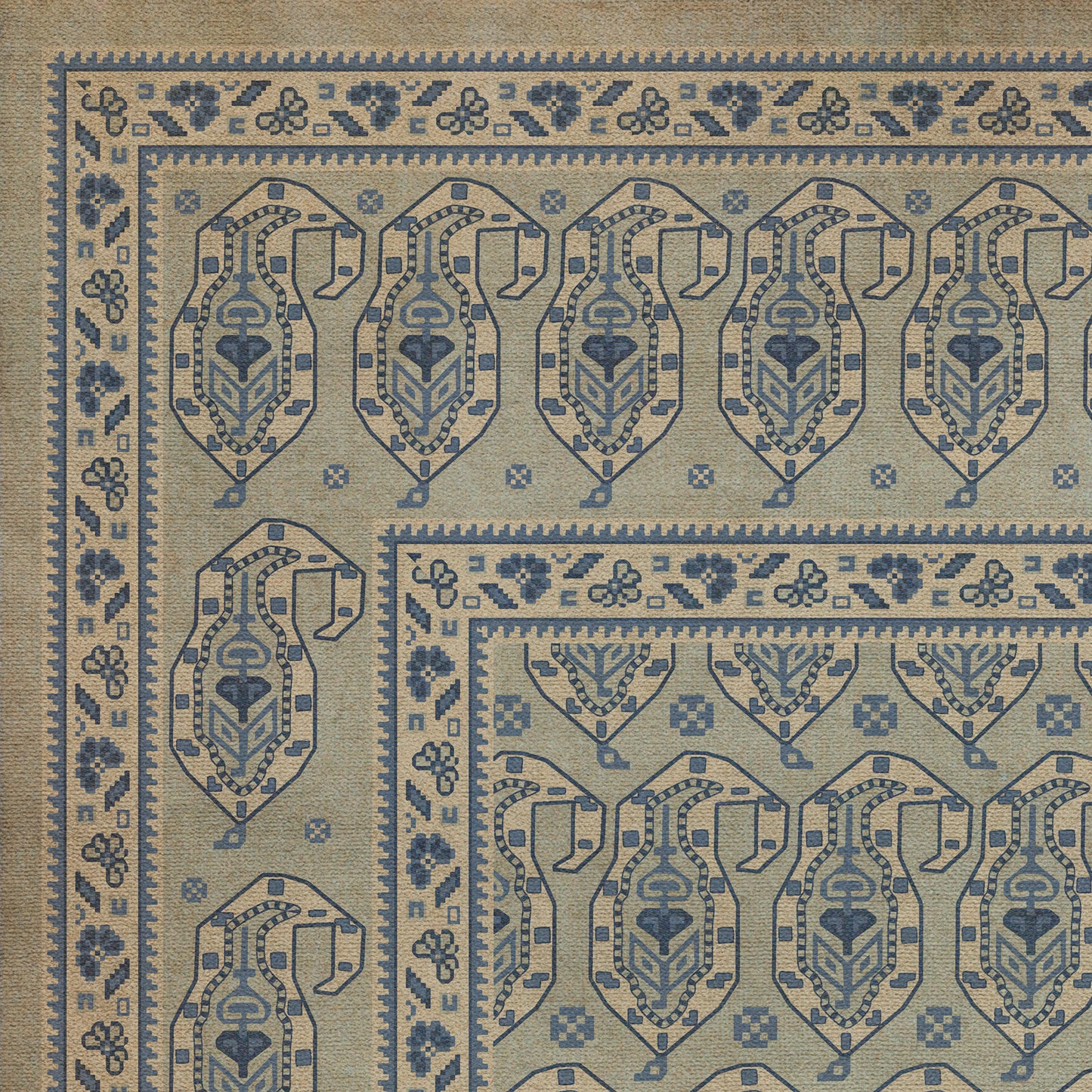 Persian Bazaar - Kintala - Albastru 72x108 Vintage Vinyl Floorcloth